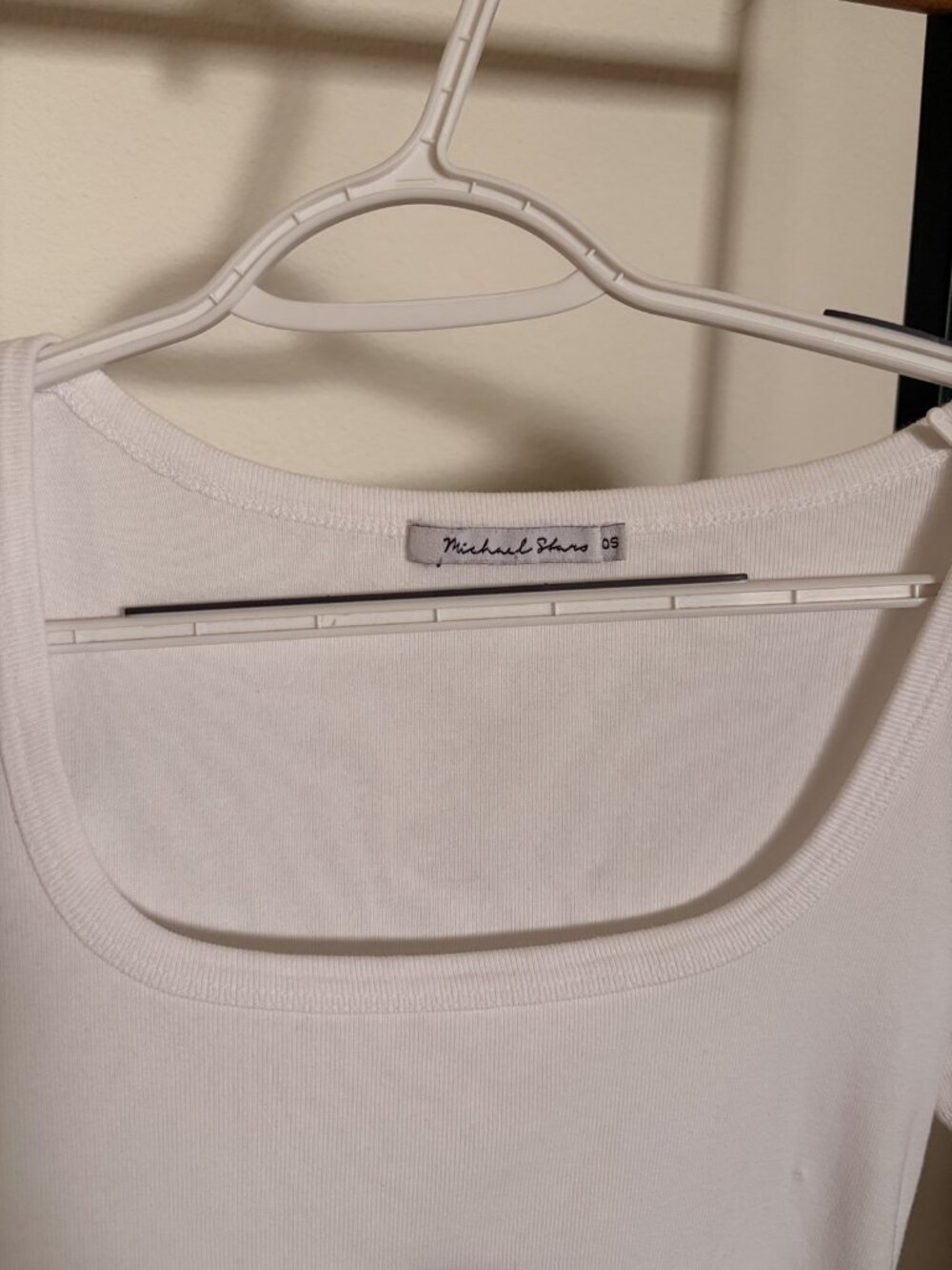 Michael Stars White Square Neck Ribbed Tee OS - Picture 2 of 2